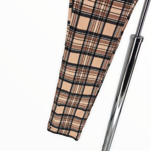 Urban Outfitters Brown Cream Plaid Flannel Stretch Waist Skinny Leg Pants size S - Picture 5 of 13
